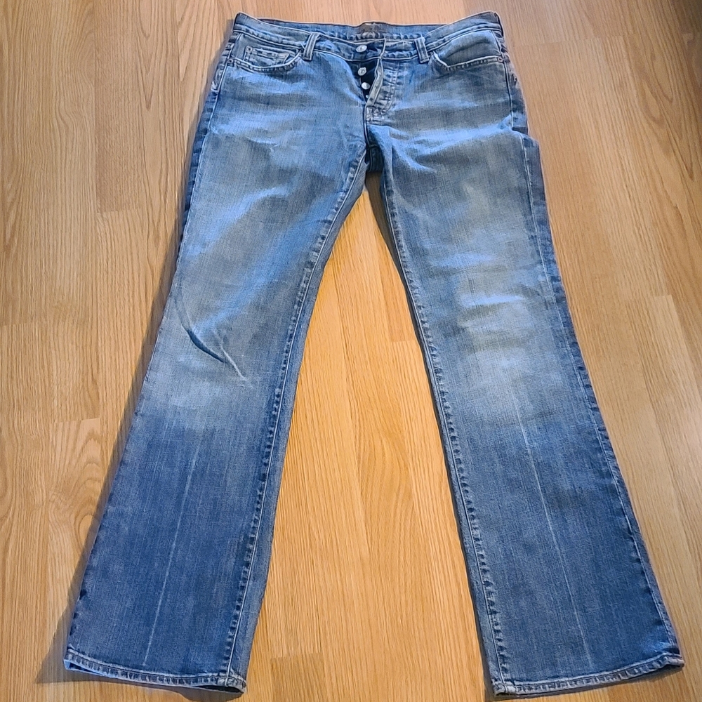 7 For mankind button Fly boot cut blue jeans Measurements Seen In Pictures